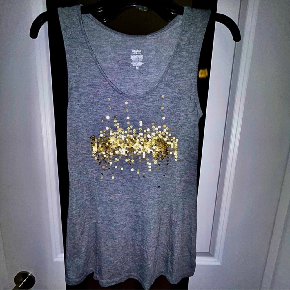 Vintage Y2K Mossimo Gold Sequin Embellished  Heather Gray Tank Top SZ M NWOT